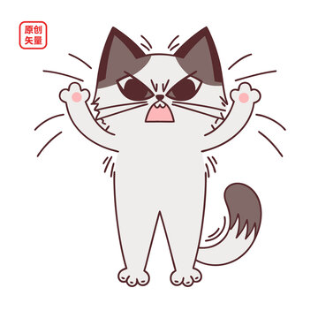 矢量插圖動(dòng)物憤怒生氣小貓