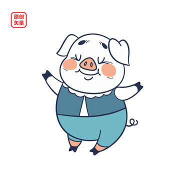 矢量插圖動(dòng)物開(kāi)心舞蹈小豬