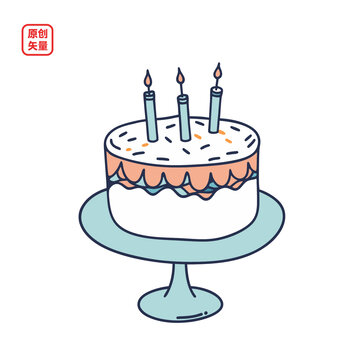 矢量插圖簡(jiǎn)約慶祝生日蛋糕