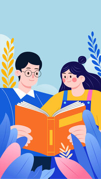 國際讀書日扁平矢量插畫
