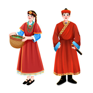 五十六個(gè)民族之門(mén)巴族少年少女插畫(huà)元素
