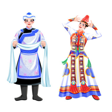 五十六個(gè)民族之裕固族少年少女插畫元素
