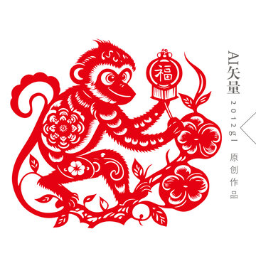 剪紙猴窗花