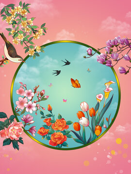 春天百花春光明媚插畫(huà)