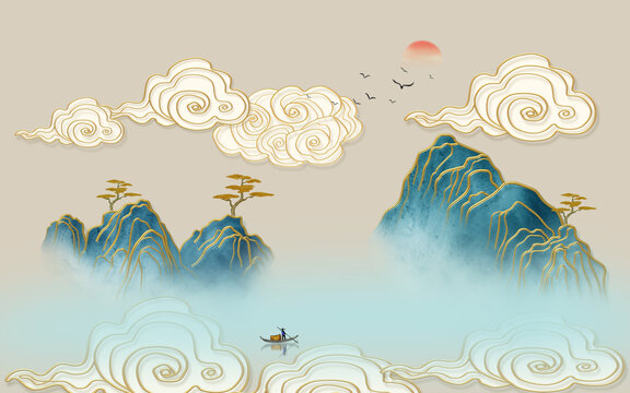 國(guó)潮祥云山水畫