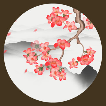 木棉花山水畫