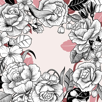 月季花玫瑰花線(xiàn)描裝飾畫(huà)