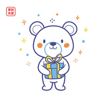 矢量插圖動物簡約拿禮物可愛小熊