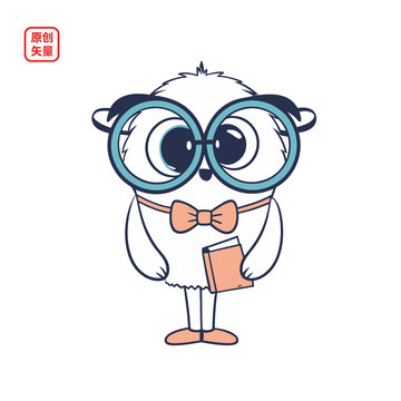 矢量插圖動物卡通戴眼鏡吉祥物