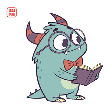 矢量插圖動物卡通戴眼鏡牛角小獸