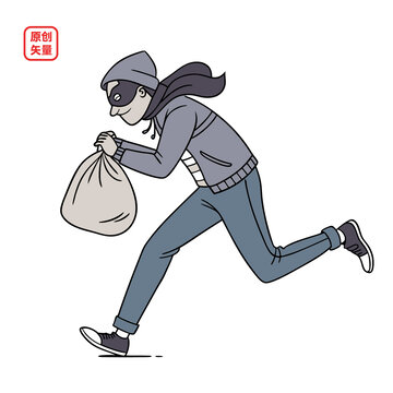 矢量插圖人物奔跑小偷盜賊