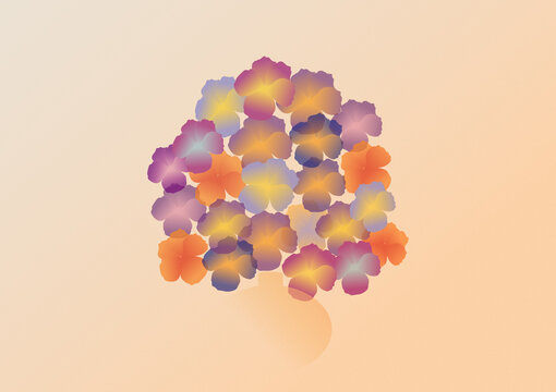 漸變暖橙背景下的三色堇花瓶插畫