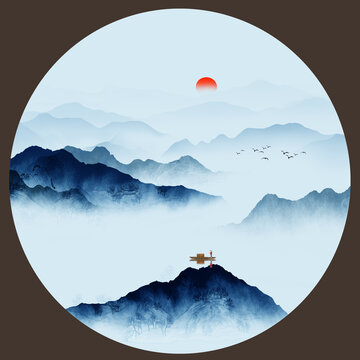 藍色水墨畫