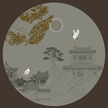 圓形樓閣裝飾畫