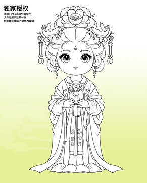 卡通唐代仕女線描圖