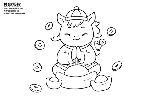 手繪小馬線描圖