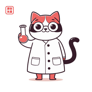 矢量插圖動物簡約科學(xué)家小貓
