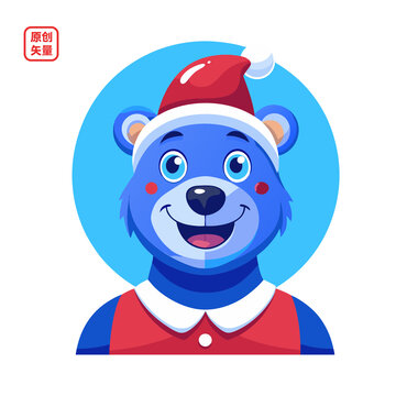 矢量插圖動(dòng)物可愛(ài)戴圣誕帽開(kāi)心小熊