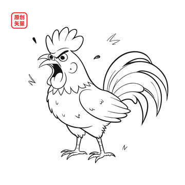 矢量插圖動物手繪線條憤怒公雞