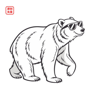 矢量插圖動(dòng)物線條戴墨鏡北極熊
