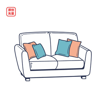 矢量插圖家居簡(jiǎn)約線條雙人沙發(fā)