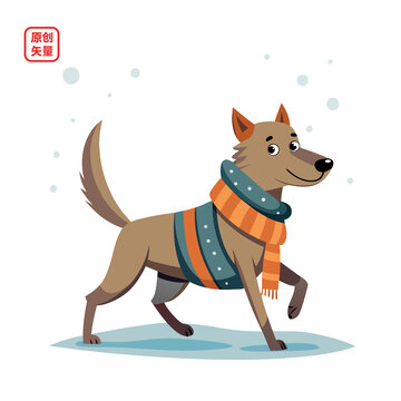 矢量插圖動物戴圍巾小狗