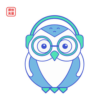 矢量插圖動物戴耳機(jī)貓頭鷹