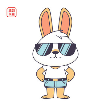 矢量插圖動物簡約戴墨鏡兔子