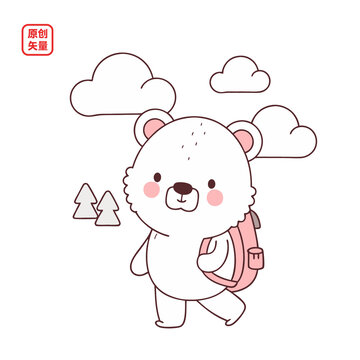 矢量插圖動物簡約線條背書包小熊