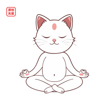 矢量插圖動物簡約線條練瑜伽小貓