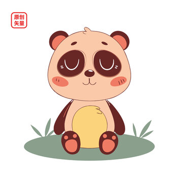 矢量插圖動物坐地上可愛熊貓