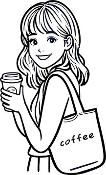 女孩卡通女孩形象咖啡
