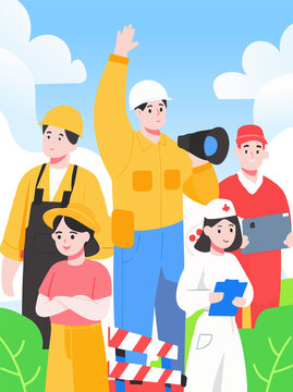 五一勞動節(jié)場景插畫建筑工人護士