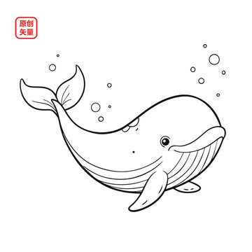 矢量插圖動(dòng)物手繪線條海洋生物鯨魚