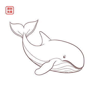 矢量插圖動(dòng)物手繪線條海洋生物鯨魚