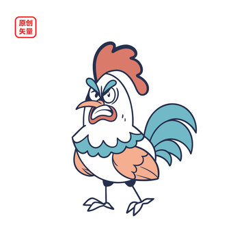矢量插圖動(dòng)物簡(jiǎn)約憤怒公雞