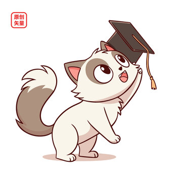 矢量插圖動物卡通戴學士帽小貓