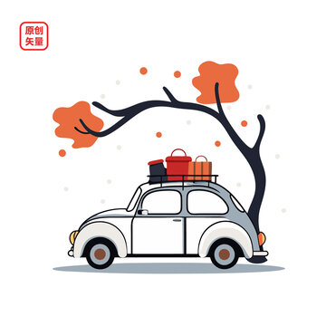 矢量插圖自駕游出游