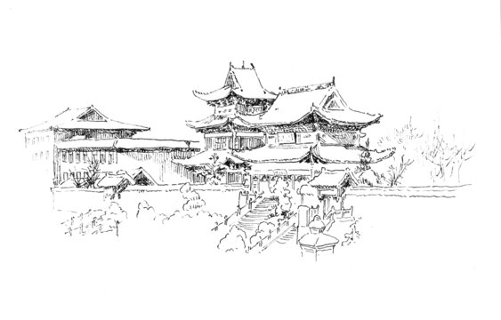 吉林敦化六鼎山鋼筆畫