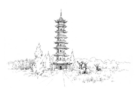 江蘇大豐中華麋鹿園鋼筆畫