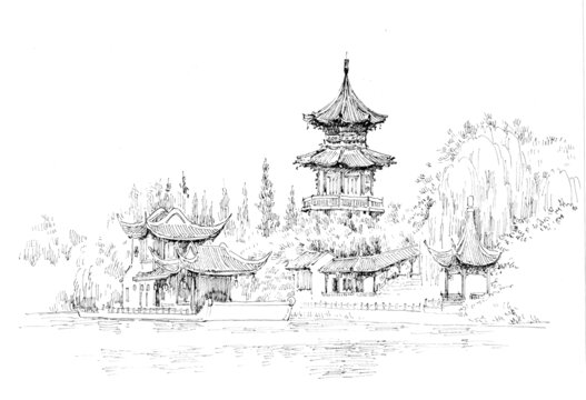 江蘇南通濠河景區(qū)鋼筆畫
