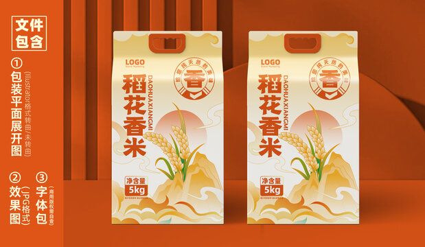 原創(chuàng)農(nóng)產(chǎn)品稻花香米國潮包裝