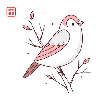 矢量插圖動(dòng)物簡(jiǎn)約枝頭小鳥