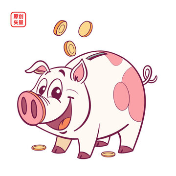 矢量插圖開心小豬儲錢罐