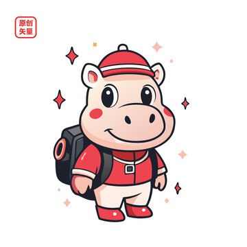 矢量插圖動(dòng)物背包出游河馬