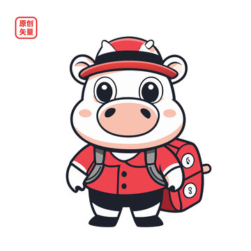 矢量插圖動物背包出游河馬