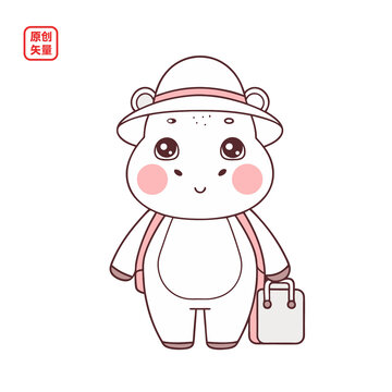 矢量插圖動物戴遮陽帽河馬