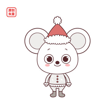矢量插圖動物卡通戴圣誕帽老鼠
