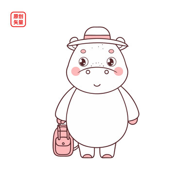 矢量插圖動物戴遮陽帽河馬