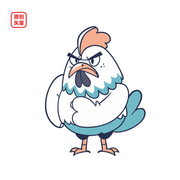 矢量插圖動物簡約憤怒公雞